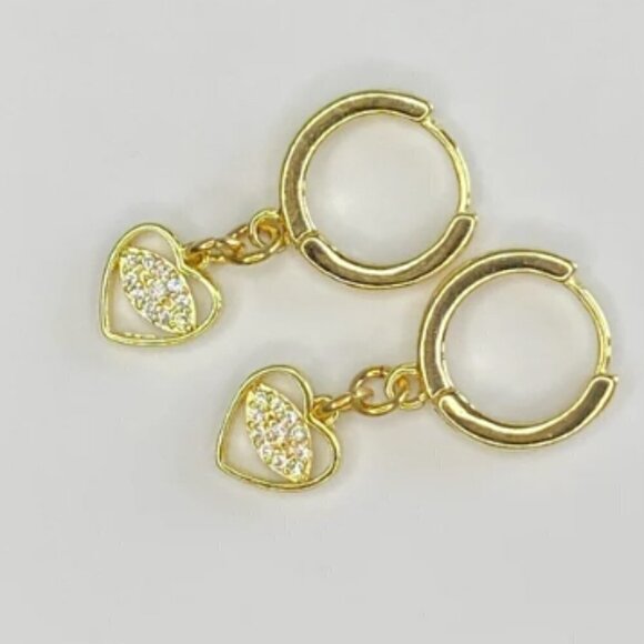 Gold and Cubic Zirconia Stones Heart Eye Earrings - Picture 2 of 3